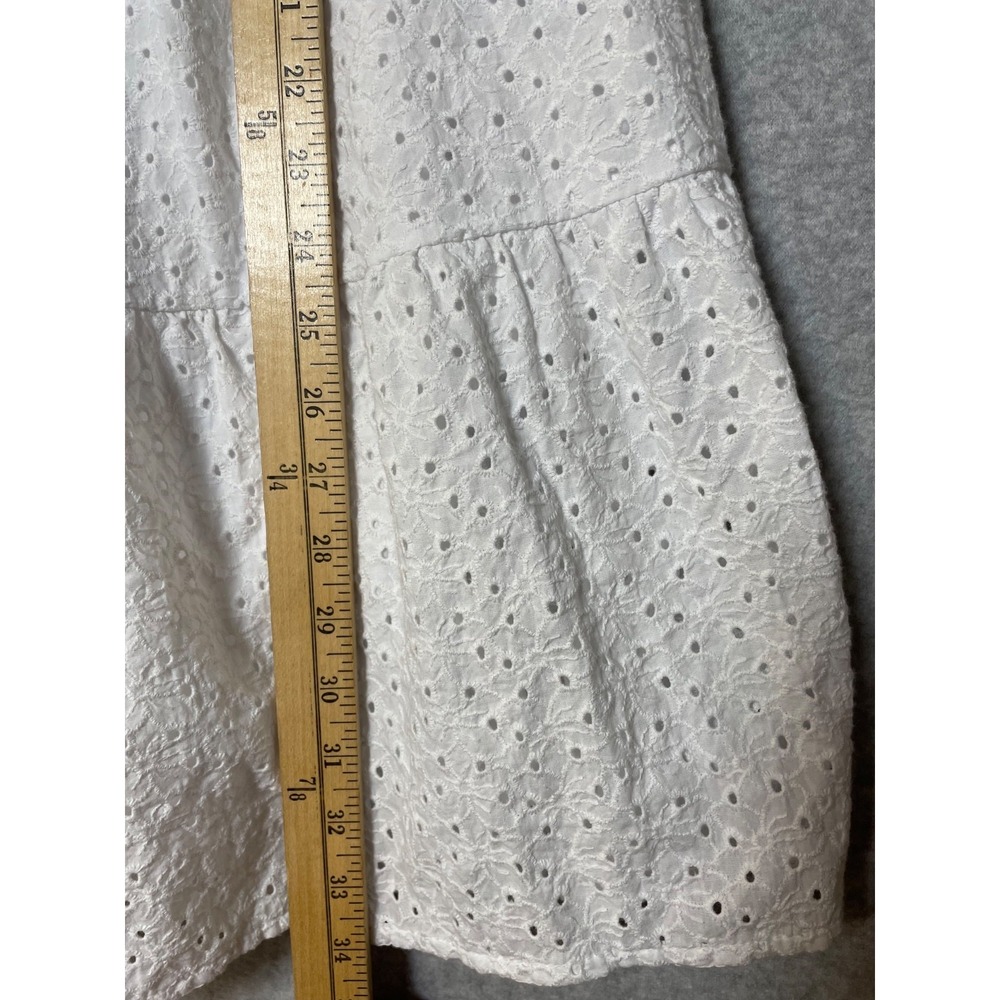 Time & Tru Eyelet Dress‎ Medium White Short Pockets Western Cottagecore Ruffle - Picture 9 of 12